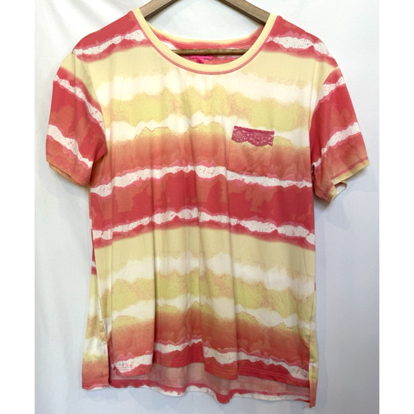 Betsey Johnson Womens Pajama Lounge Set Size M Tie Dye Lace Shirt Jogger Pants - Picture 2 of 10